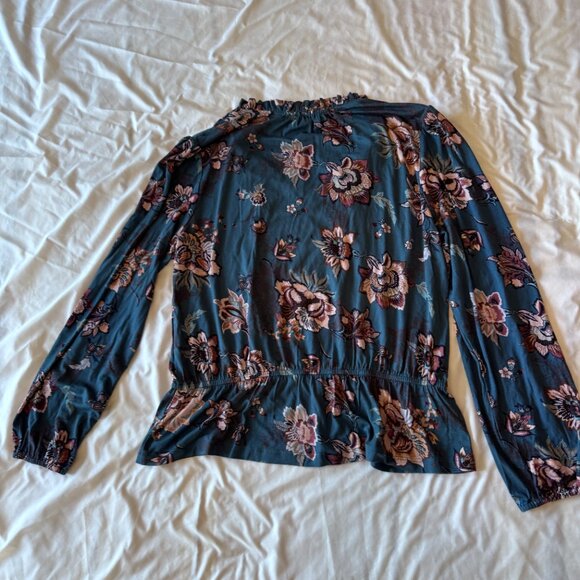 Les Serein Lourdes Peplum Blouse Teal Floral Sz L Large Stitch Fix NWT - Picture 3 of 12